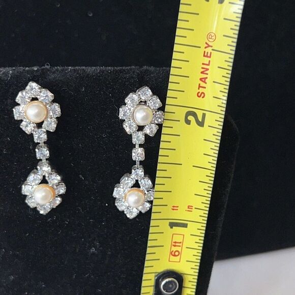 Vintage Rhinestone￼ & Pearl Crystal Chunky Statement Necklace W/ Earring’s - Picture 9 of 9